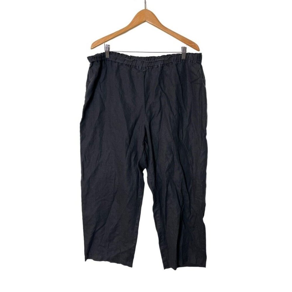 Eileen Fisher Organic Linen Wide Leg Pull On Crop Pants XL  0234